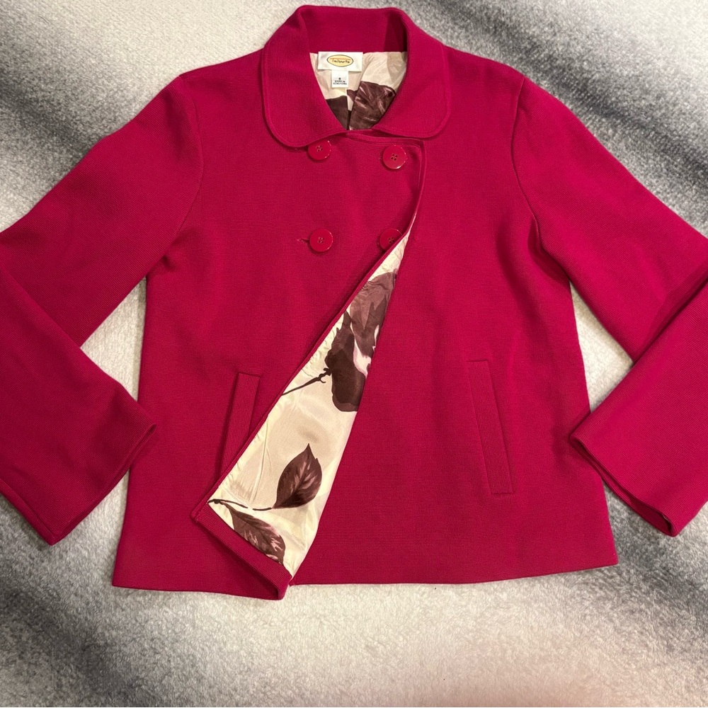 Talbots Pink Fuchsia Knit Double Breasted Sweater‎ Jacket Blazer Small S (A2)